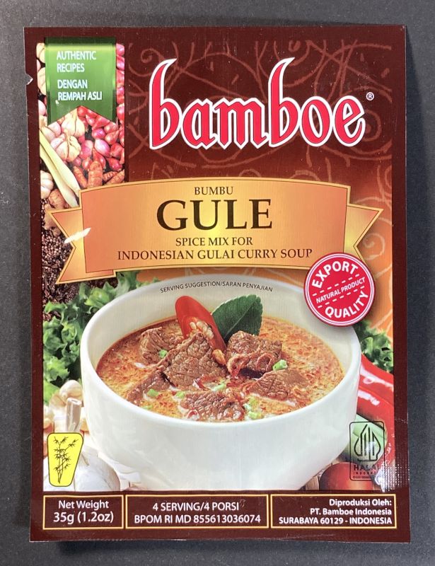 輸入者:ユナイテッドグルメ株式会社 販売元:(株)二宮 bamboe BUMBU GULEのパッケージ表側